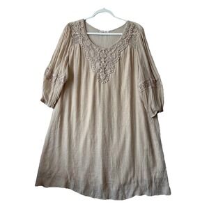 Indigo Rose Crochet Lace Crinkle Sheer Lined Tunic Dress 2X Boho Cottagecore